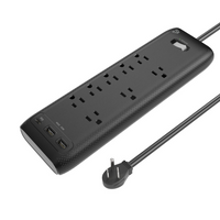 BlueDiamond 8-Outlet Surge Protector with USB-C/USB-A - 8' Cord - Black-8 AC Outlets: 8 AC outlets that deliver full power up to 1800W