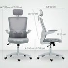 HOMCOM - Chaise de bureau ergonomique avec appui-tête réglable - gris-Siège pivotant à 360° et roulettes en PU pour un déplacement fluide sur différents types de sols 