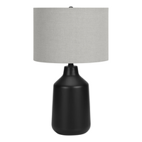 Monarch Specialties - Luminaire - 24 po H Lampe De Table - Béton Noir - Abat-Jour Gris - Contemporain-En combinaison d'une inspiration vintage dans un style contemporain, cette lampe de table en béton noir, lisse et élégante, de 24 pouces de haut, avec un abat-jour tambour en tissu gris et surmontée d'un embout rond noir, attire l'attention dans tous les espaces