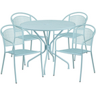 35.25'' Round Sky Blue Indoor-Outdoor Steel Patio Table Set with 4 Round Back Chairs [CO-35RD-03CHR4-SKY-GG]-Sky Blue Powder Coat Finish