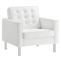 Modway - Loft Touffe Cuir végane Fauteuil - Blanc argenté-Fauteuil de salon du milieu du siècle