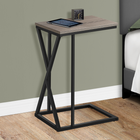 Monarch Specialties 3249 Accent Table - 25"H/Dark Taupe/Black Metal-Features a dark taupe wood-look rectangular tabletop and a black metal frame with asymmetrical triangle detail