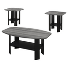 Monarch Specialties - 7928P Ens De Tables - 3Pcs/Noir/Dessus Gris-L'ensemble de 3 pièces inclut 1 table basse et 2 tables de bout avec un espace de surface optimal ainsi que des tablettes inférieures pour un rangement supplémentaire.