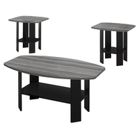 Monarch Specialties - 7928P Ens De Tables - 3Pcs/Noir/Dessus Gris-L'ensemble de 3 pièces inclut 1 table basse et 2 tables de bout avec un espace de surface optimal ainsi que des tablettes inférieures pour un rangement supplémentaire.