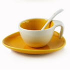 Tannex  6 Espresso Cups and Saucers with Spoon, 2oz, Yellow, 6 Pack-Yellow
