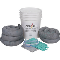 Zenith Safety – Trousses de déversement écologiques, 5 gallons, universel, avec seau en polyéthylène-Contenu : 5 remblais tubulaires (3 po x 48 po), 1 paire de gants en nitrile, 2 T-grand (11), 1 paire de lunettes de sécurité à coque (taille unique), 2 sacs à déchets (26 po x 36 po)