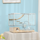 PawHut - Cage pour Hamsters et Gerbilles - Blanc-Comprend une roue d'exercice, une cabane en bois, une salle de bain, une rampe, une gamelle et des plateformes