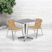 Flash Furniture – Table carrée de 27,5 po en aluminium/2 chaises en rotin beige, intérieur/extérieur TLH-ALUM-28SQ-020BGECHR2-GG-Aluminium, beige