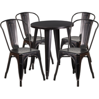24'' Round Black-Antique Gold Metal Indoor-Outdoor Table Set with 4 Cafe Chairs [CH-51080TH-4-18CAFE-BQ-GG]-Metal Cafe Table