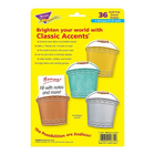 TREND enterprises Inc. Ensemble d'accessoires classiques, Seaux, aspect métallique, assorti, 36 pièces-Dessins de seau à l'aspect métallique en 4 couleurs avec des côtés en relief. Fente sur le dessus pour les éloges, les travaux, etc.