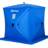 Outsunny 2 Person Pop Up Ice Fishing Tent Shelter with Carry Bag - Blue-Pop up ice tent, easy to set up and take down 