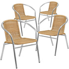 Flash Furniture 4 pièces - Chaise empilable de restaurant commerciale pour intérieur et extérieur en aluminium et rotin beige-Ensemble de 4 chaises de café empilables