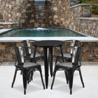 Ensemble avec table ronde en métal noir et 4 sièges à bras ajourés, intérieur/extérieur, 24 po (CH-51080TH-4-18ARM-BK-GG)-24 larg. x 24 prof. x 29 haut. (po)