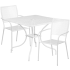 35.5'' Square White Indoor-Outdoor Steel Patio Table Set with 2 Square Back Chairs [CO-35SQ-02CHR2-WH-GG]-White Powder Coat Finish