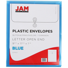 JAM Paper Enveloppes en plastique, ouv. au sommet, ferm. à bouton et ficelle, 9 1/4 x 11 1/4 po, bleues, paq./12-Faites de plastique épais et durable