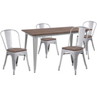 Flash Furniture – Ensemble de table en métal argenté, 30,25 po x 60 po avec surface en bois et 4 chaises empilables-Acier argent/galvanisé, métal, plastique, caoutchouc, bois