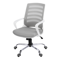 Monarch Specialties - 7225 Chaise De Bureau Multi-Position- Blanc/Meche Gris/-Chaise de bureau avec dossier à hauteur moyen, accoudoirs fixes en blanc, design à dos d'échelle à l'extérieur du dossier et tissu en maille polyester respirant gris
