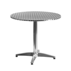 31.5'' Round Aluminum Indoor-Outdoor Table with 2 Beige Rattan Chairs (TLH-ALUM-32RD-020BGECHR2-GG)-Metal