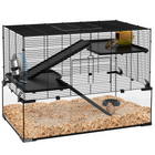 PawHut Cage with Glass Basin for Small Hamsters - Black-Three tiers for lots of space