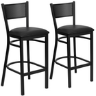 Flash Furniture - Tabouret de bar de la série HERCULES en métal noir à dossier grille - siège en vinyle noir-Conception à dossier grille