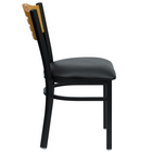 Chaise de restaurant de la série HERCULES en métal noir avec dossier à lattes - dossier en bois naturel et siège en vinyle noir-Siège rembourré en vinyle noir