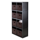 Winsome – Étagère Timothy en panneau de lambris avec 8 paniers en tissu, cubes 4 x 2, chocolat, 9 pièces-Expédié en 3 boîtes