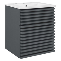 Modway - Render Fixation murale de 18" Vanette de salle de bain - Gris blanc-Vanité moderne du milieu du siècle