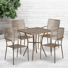 Table de jardin carrée de 28 po en acier doré et 4 chaises au dossier carré, intérieur/extérieur [CO-28SQ-02CHR4-GD-GG]-L’ensemble comprend une table et quatre chaises