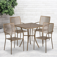 Table de jardin carrée de 28 po en acier doré et 4 chaises au dossier carré, intérieur/extérieur [CO-28SQ-02CHR4-GD-GG]-L’ensemble comprend une table et quatre chaises