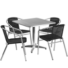 Flash Furniture 31.5'' Square Aluminum Indoor-Outdoor Table with 4 Black Rattan Chairs (TLH-ALUM-32SQ-020BKCHR4-GG)-Seats 4 people