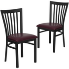 Chaise de restaurant de la série HERCULES en métal noir à dossier type de maison d'école - Siège en vinyle bourgogne-Conception à dossier type de maison d'école
