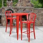 Ensemble de table de bar ronde en métal rouge, 2 tabourets à dos lattes verticales, int/ext, 30 po (CH-51090BH-2-30VRT-RED-GG)-30 larg. x 30 prof. x 41 haut. (po)