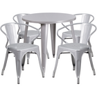 30'' Round Silver Metal Indoor-Outdoor Table Set with 4 Arm Chairs (CH-51090TH-4-18ARM-SIL-GG)-Indoor Outdoor Sets