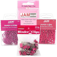 JAM Paper - Assortiment de paquets de pinces relieuses, trombones et trombones en spirale, rose, 4/ensemble (26411PIARSTD)-Assortiment de quatre différents types de pinces et de pinces roses