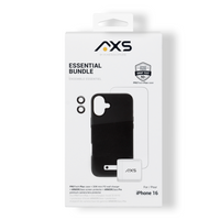 AXS - Ensemble Essentiel - étui PROTech Plus testé contre les chutes, protecteur d’écran et chargeur 30W pour iPhone 16 - Noir-PROTech Plus - Résistant aux chutes jusqu’a 10 pieds