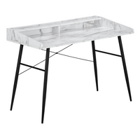 Monarch Specialties 7539 48" Computer Desk - White Marble-Look/Black Metal-Computer desk in a white marble-look finish featuring a small hutch with a long shelf and 2 storage cubbies