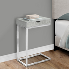 Monarch Specialties - 3373 Table D'Appoint - Metal Chrome/Gris Cimente Avec Tiroir-Grand tiroir pour un rangement dissimulé