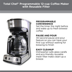 Total Chef - Cafetière programmable 12 tasses, machine à café goutte à goutte en acier inoxydable - noire et argentée.-Filtre en maille lavable remplaçant les filtres papier à usage unique 