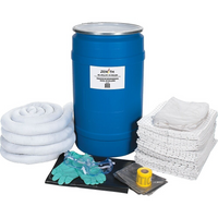 Zenith Safety – Trousses de déversement 30 gallons, huile seulement, avec baril en polyéthylène-Contenu : 75 tampons absorbants (15 x 17 po), 4 remblais tubulaires (3 x 120 po), 1 bonde d’évacuation (36 x 36 po), 1 ruban d’avertissement (3 po x 300 pi), 2 paires de gants en nitrile, TTG (11), 2 paires de lunettes (taille unique), 2 combinaisons microporeuses (très grand), 5 sacs de déchets (26 x 36 po)