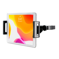 Support d'appui-tête universel pour tablette CTA Digital avec rotation à 360 degrés pour tablettes de 7" à 14" - Noir-La pince en métal robuste affiche la tablette derrière ou entre les sièges conducteur et passager