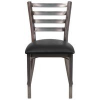 Chaise de restaurant de la série HERCULES en métal à enduit lustré avec dossier échelle transparent - siège en vinyle noir-Ensemble de 2 chaises de salle à manger en métal