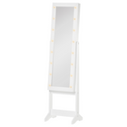 HOMCOM - Armoire à bijoux éclairée avec miroir et 16 leds - 14,25 po L x 11,75 po l x 53,5 po H - blanc-Construction solide en MDF avec finition blanche, doublure noire pour protéger les bijoux des rayures 