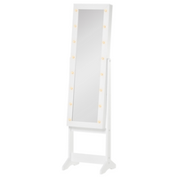 HOMCOM - Armoire à bijoux éclairée avec miroir et 16 leds - 14,25 po L x 11,75 po l x 53,5 po H - blanc-Construction solide en MDF avec finition blanche, doublure noire pour protéger les bijoux des rayures 