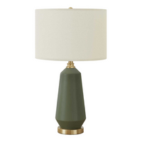 Monarch Specialties - Luminaire - 26 po H Lampe De Table - Céramique Verte - Abat-Jour Ivoire / Crème - Contemporain-Cette lampe de table contemporaine de 26 pouces de haut est dotée d'une base en céramique verte et d'un abat-jour tambour en lin ivoire en forme de tambour, terminé par un épi de faîtage doré, apporte un éclairage d'appoint décoratif parfait dans un salon, un bureau à domicile ou une chambre à coucher à des tables d'accent ou de chevet