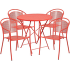 30'' Round Coral Indoor-Outdoor Steel Folding Patio Table Set with 4 Round Back Chairs [CO-30RDF-03CHR4-RED-GG]-Coral Powder Coat Finish