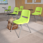 Flash Furniture - Chaise coquille ergonomique verte avec accoudoir-tablette rabattable pour droitiers, paquet de 5-Finition de cadre enduit de poudre grise avec patins en plastique