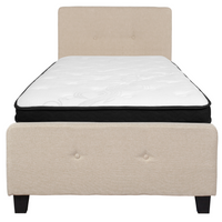 Flash Furniture - Lit à plate-forme Tribeca à une place touffeté et rembourré en tissu beige-Ensemble de lit et matelas à plateforme à une place