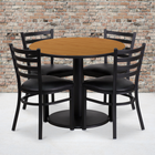 Flash Furniture – Table ronde 36 po, stratifié naturel, base ronde et 4 chaises en métal, dossier échelle, siège en vinyle noir-L’ensemble comprend 4 chaises, un dessus de table rond et une base ronde