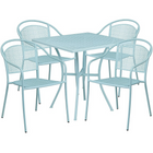 28'' Square Sky Blue Indoor-Outdoor Steel Patio Table Set with 4 Round Back Chairs [CO-28SQ-03CHR4-SKY-GG]-Sky Blue Powder Coat Finish
