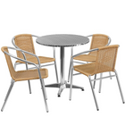 Flash Furniture 27.5'' Round Aluminum Indoor-Outdoor Table with 4 Beige Rattan Chairs (TLH-ALUM-28RD-020BGECHR4-GG)-Seats 4 people